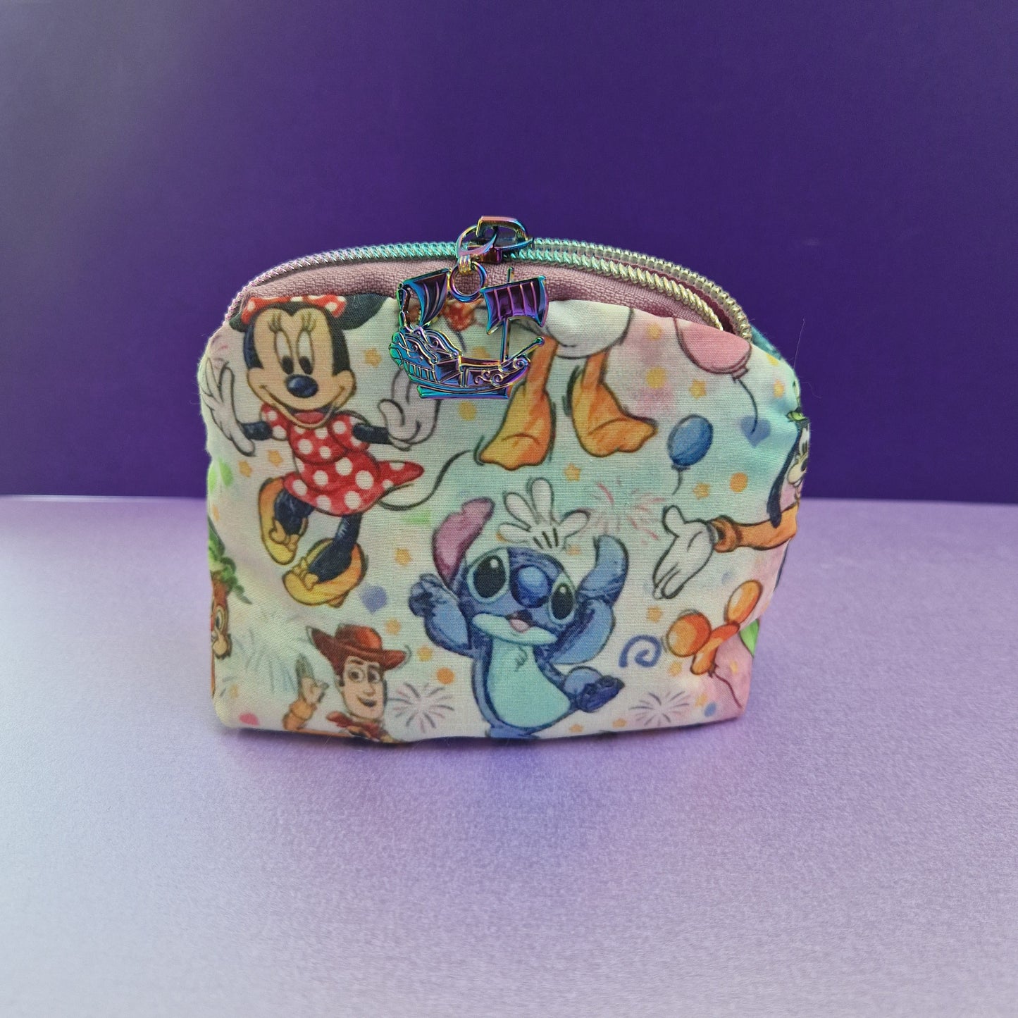 Mixed Character mini triangle shaped pouch cosmetic bag with pirate ship zipper pull
