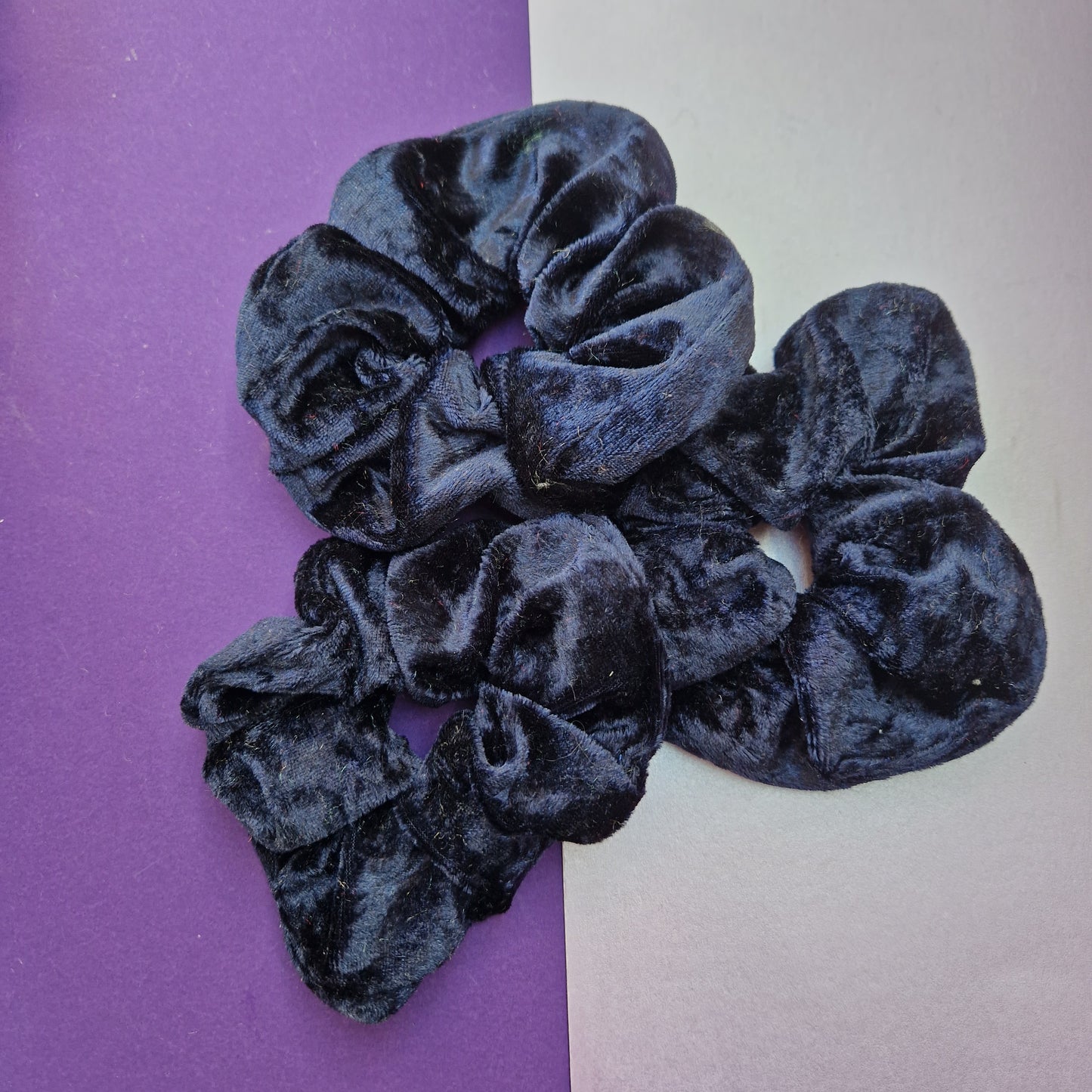 Navy blue velvet hair scrunchie