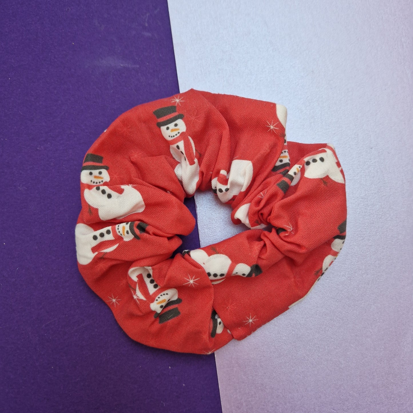 Red snowman cotton hair scrunchie
