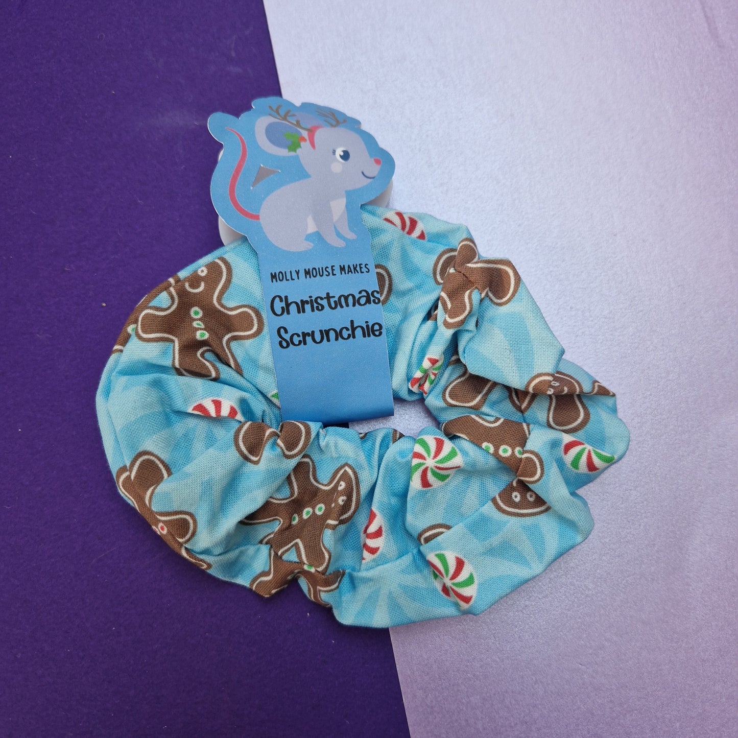 Blue gingerbread cotton hair scrunchie