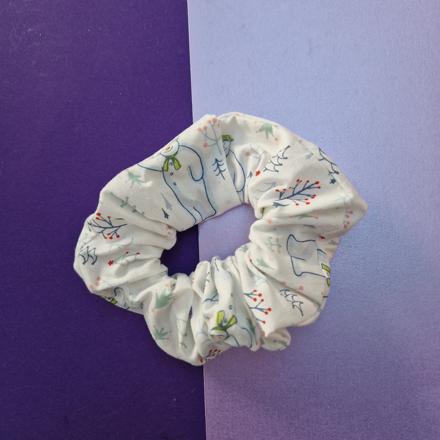 Snowman and snowdog cotton hair scrunchie