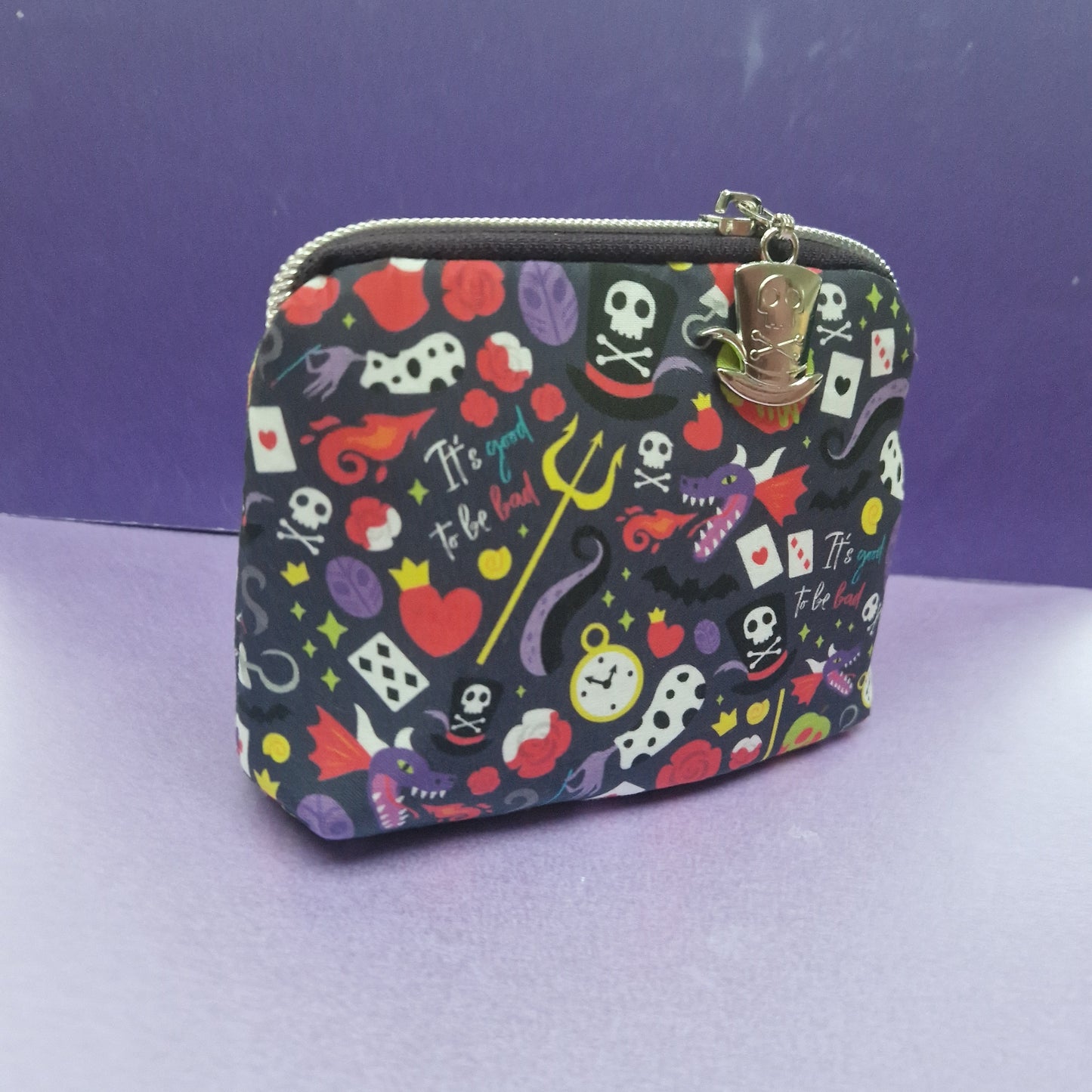 Villains mini triangle shaped pouch cosmetic bag with shadowman zipper pull