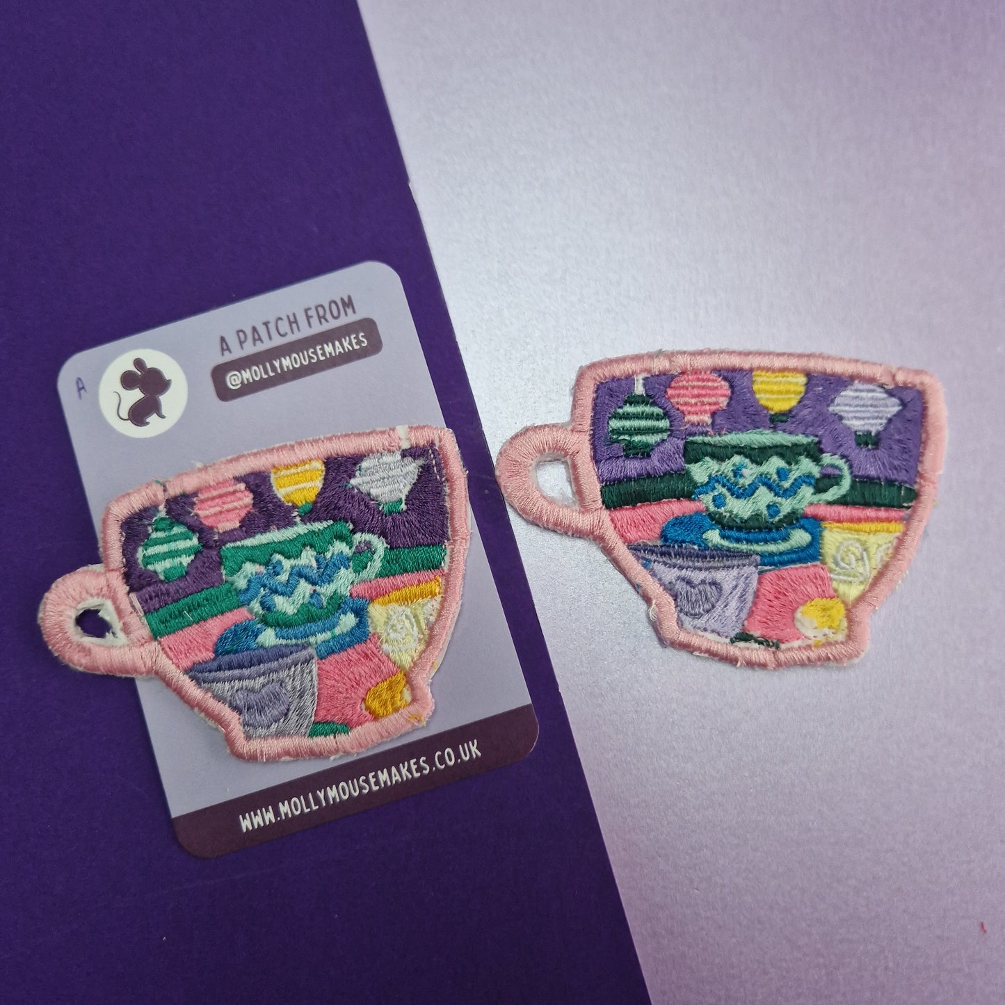 Practically perfect teacup iron-on embroidered patch