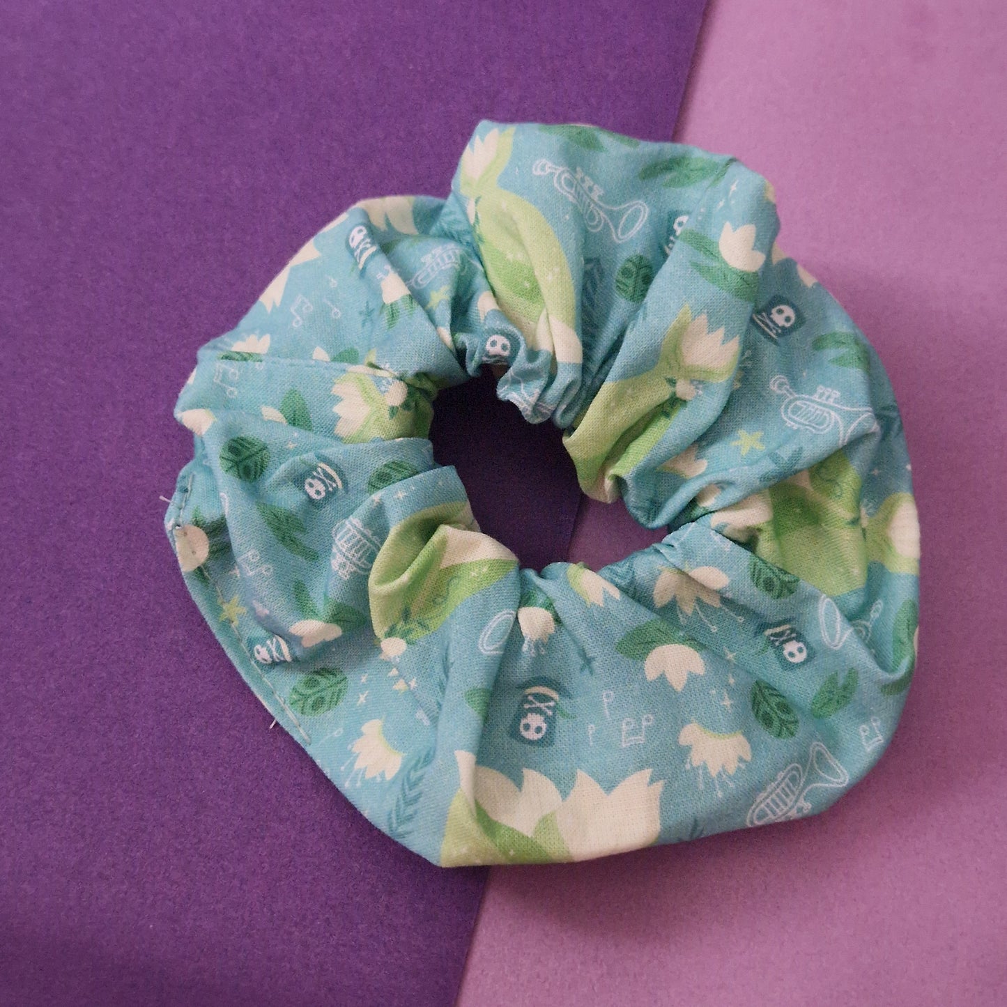 Teal Down the Bayou themed cotton hair scrunchie