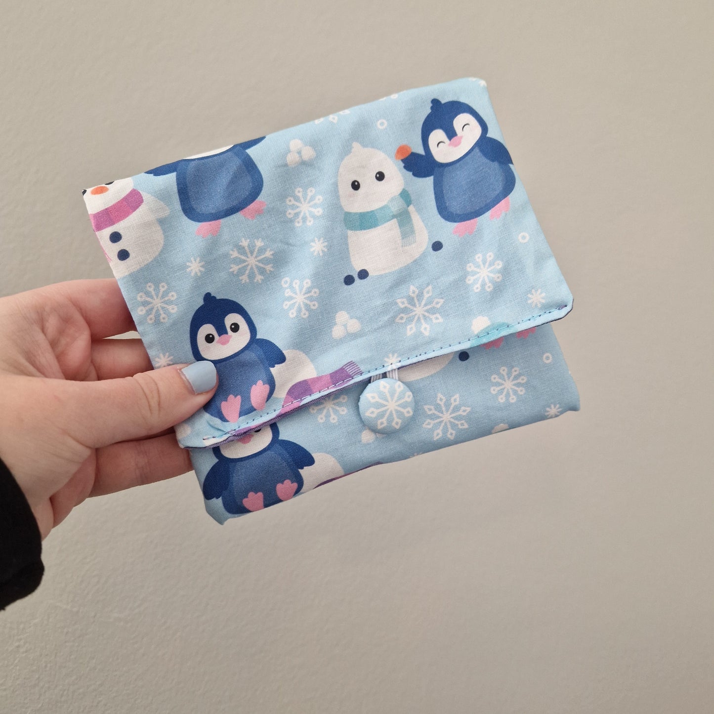Snow penguin double pocket Face Wipe Snap Pouch