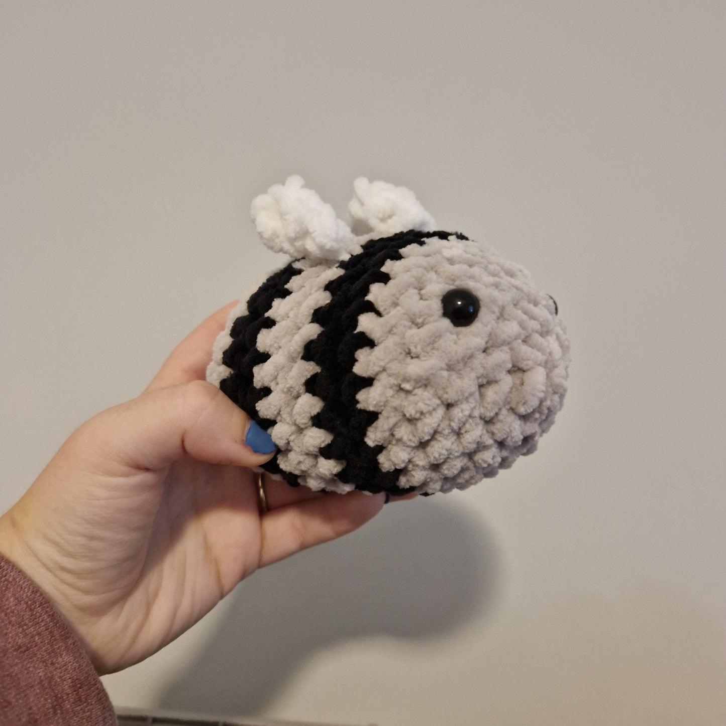 Grey chenille crochet bumble bee