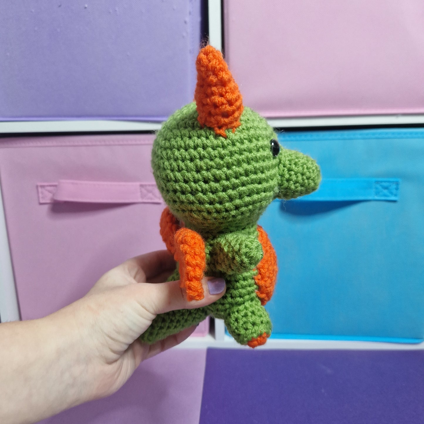 Green crochet dragon