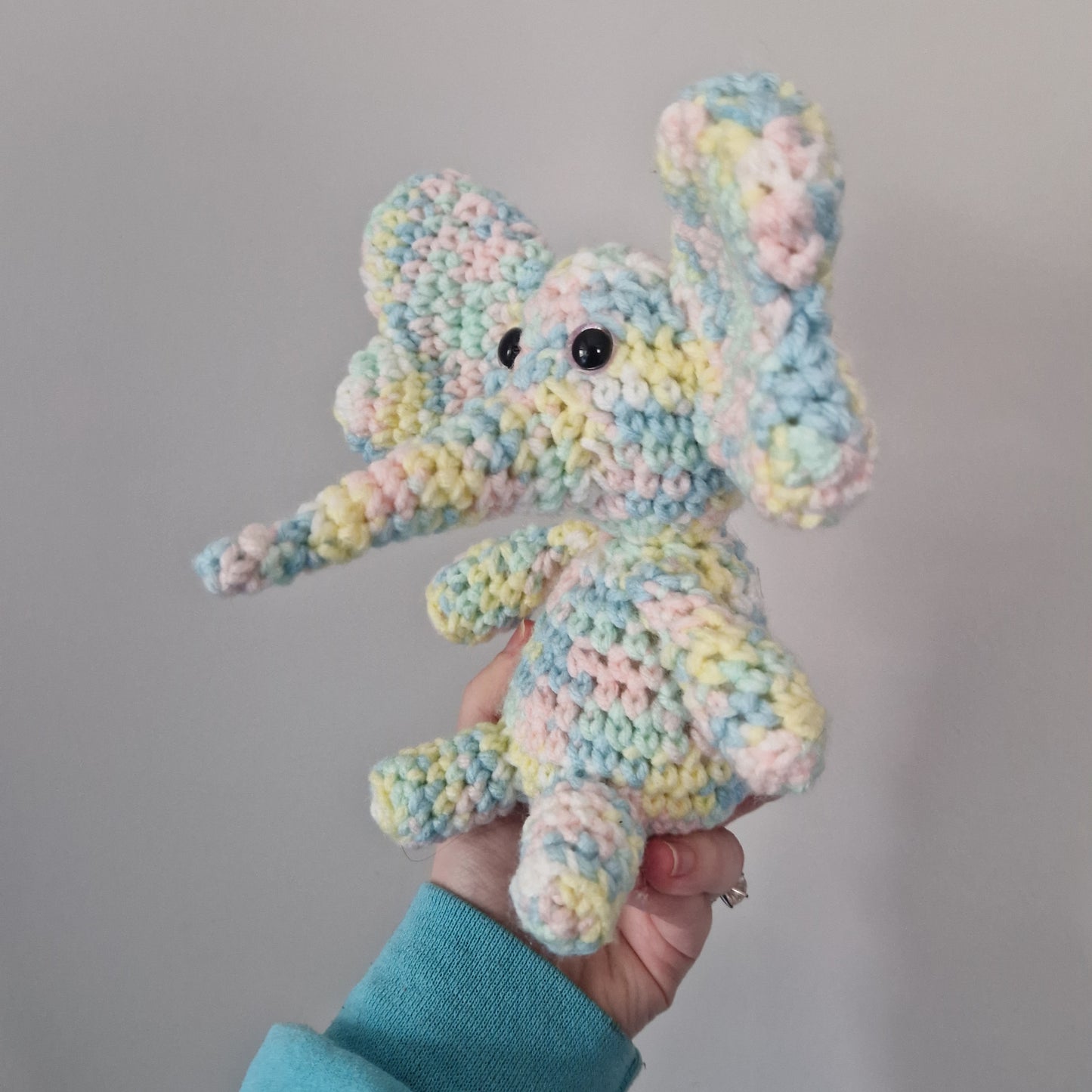 Pastel Rainbow crochet sitting elephant