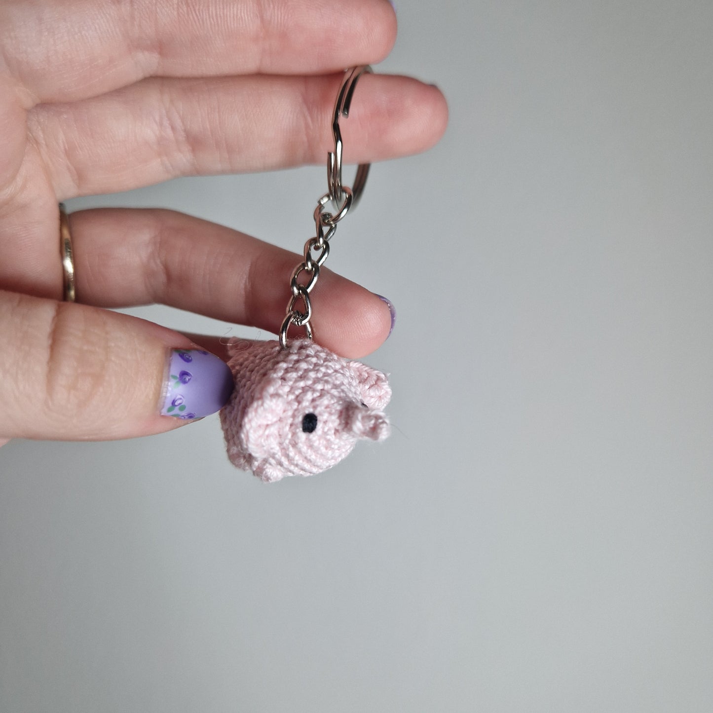 Light pink elephant lace yarn micro crochet keyring
