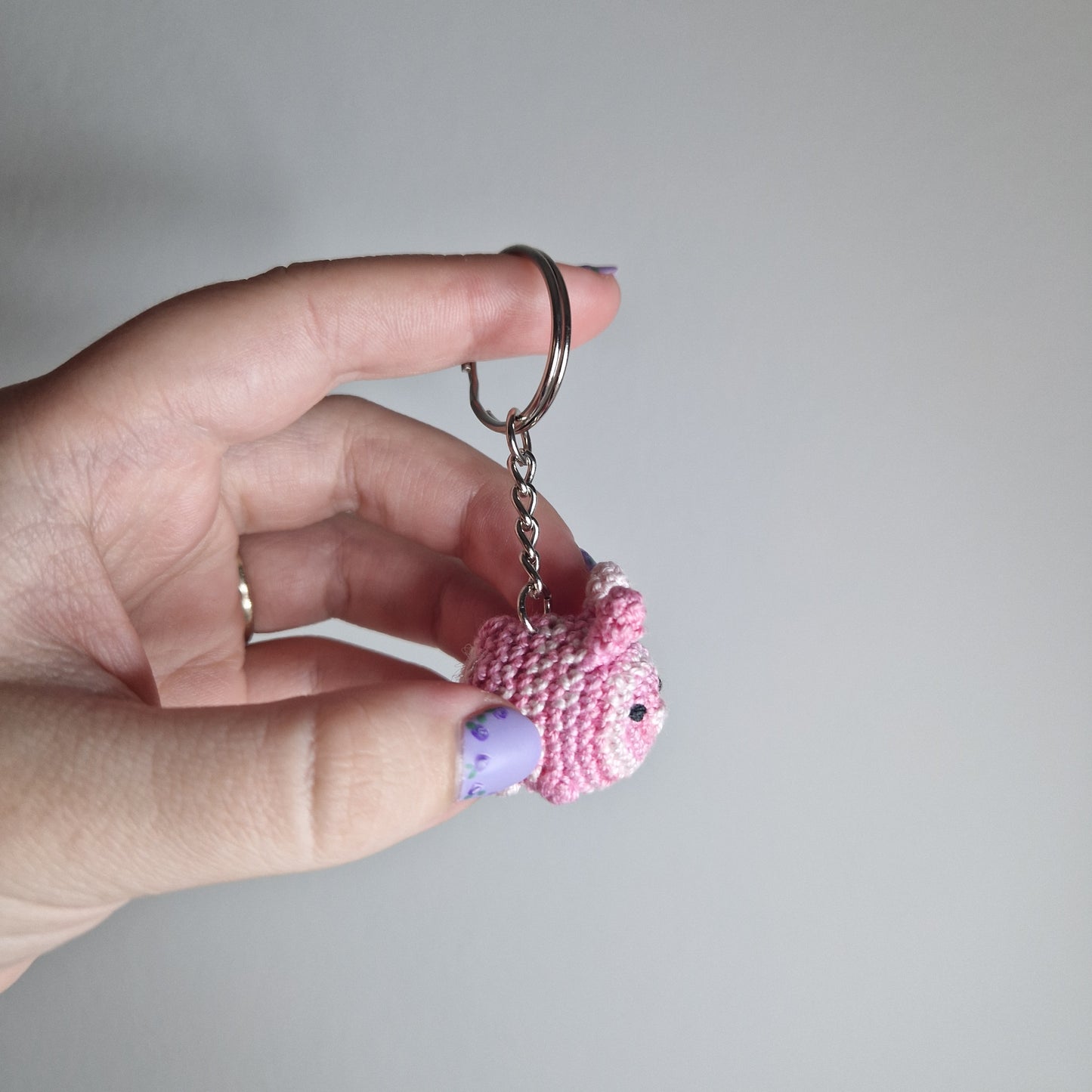 Pink bunny rabbit lace yarn micro crochet keyring