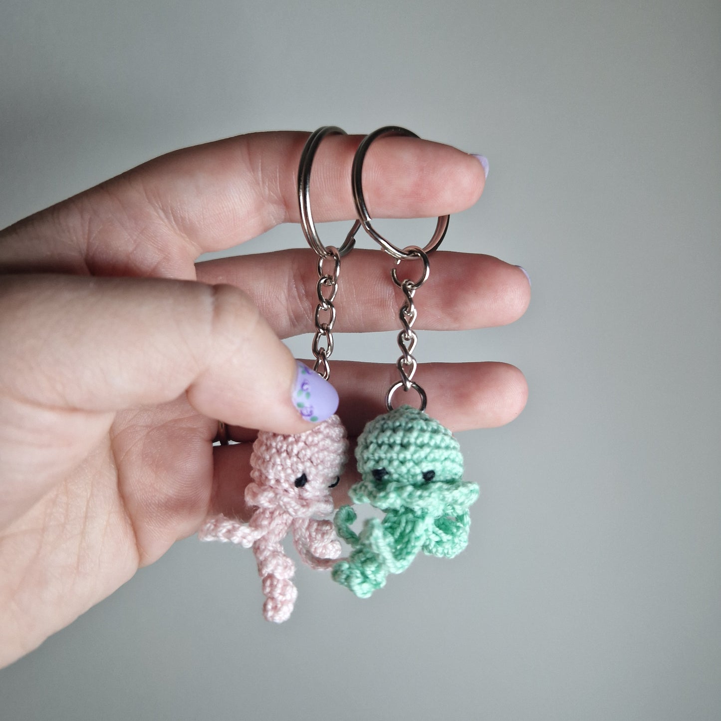 Pink Jellyfish lace yarn micro crochet keyring