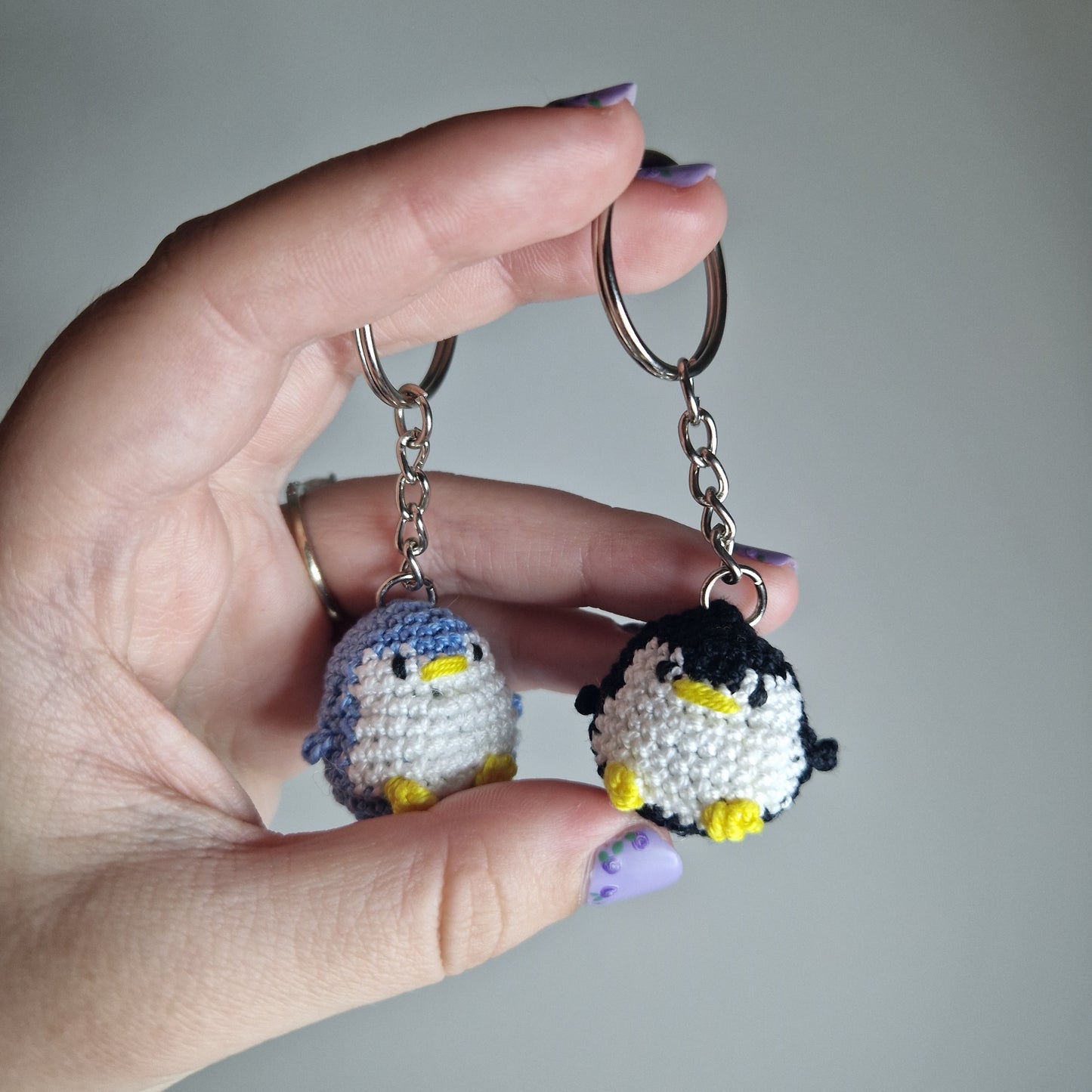 Blue Penguin lace yarn micro crochet keyring