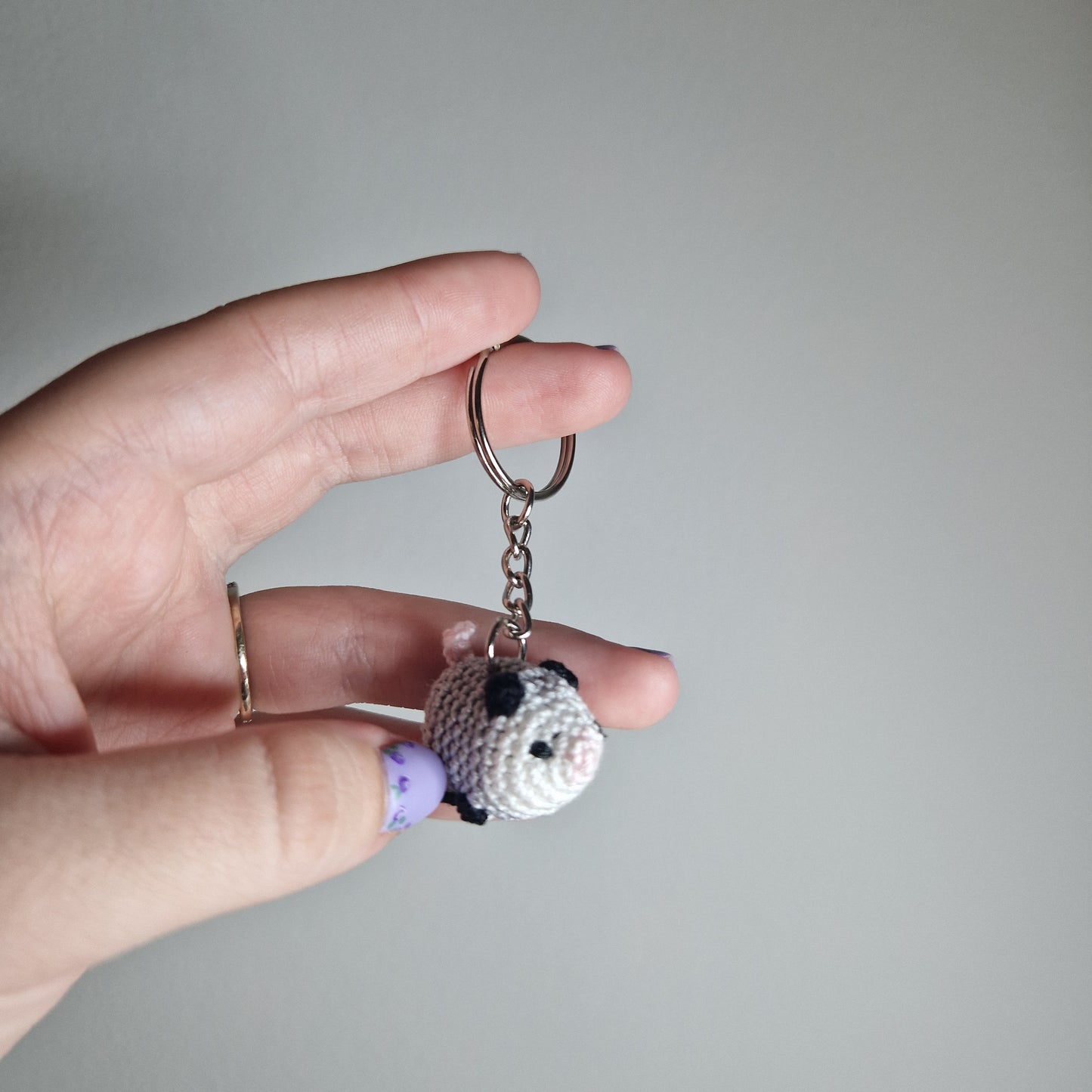 Opossum lace yarn micro crochet keyring
