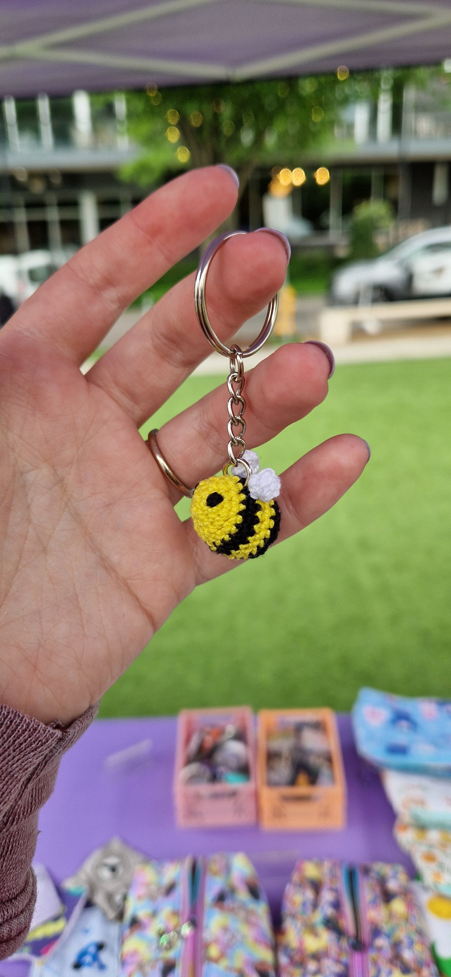 Bumble bee lace yarn micro crochet keyring
