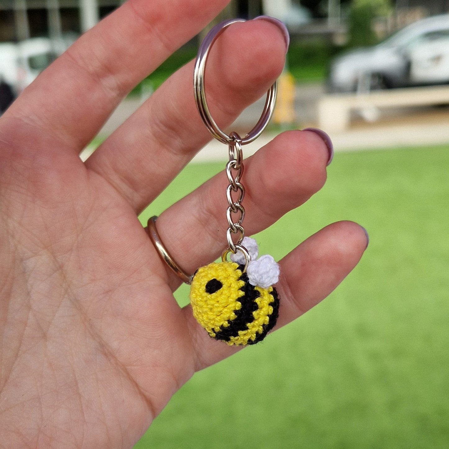 Bumble bee lace yarn micro crochet keyring