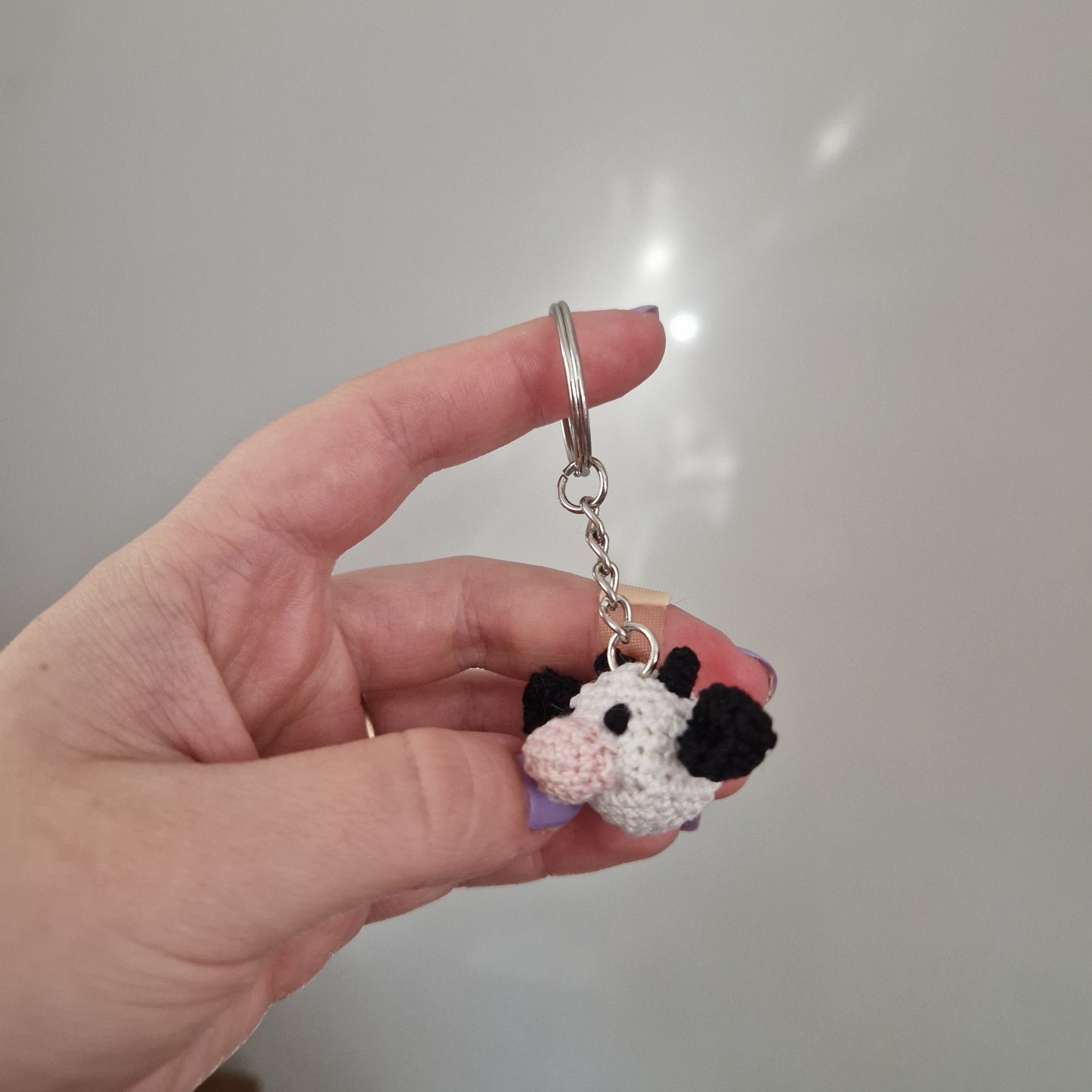 Cow lace yarn micro crochet keyring