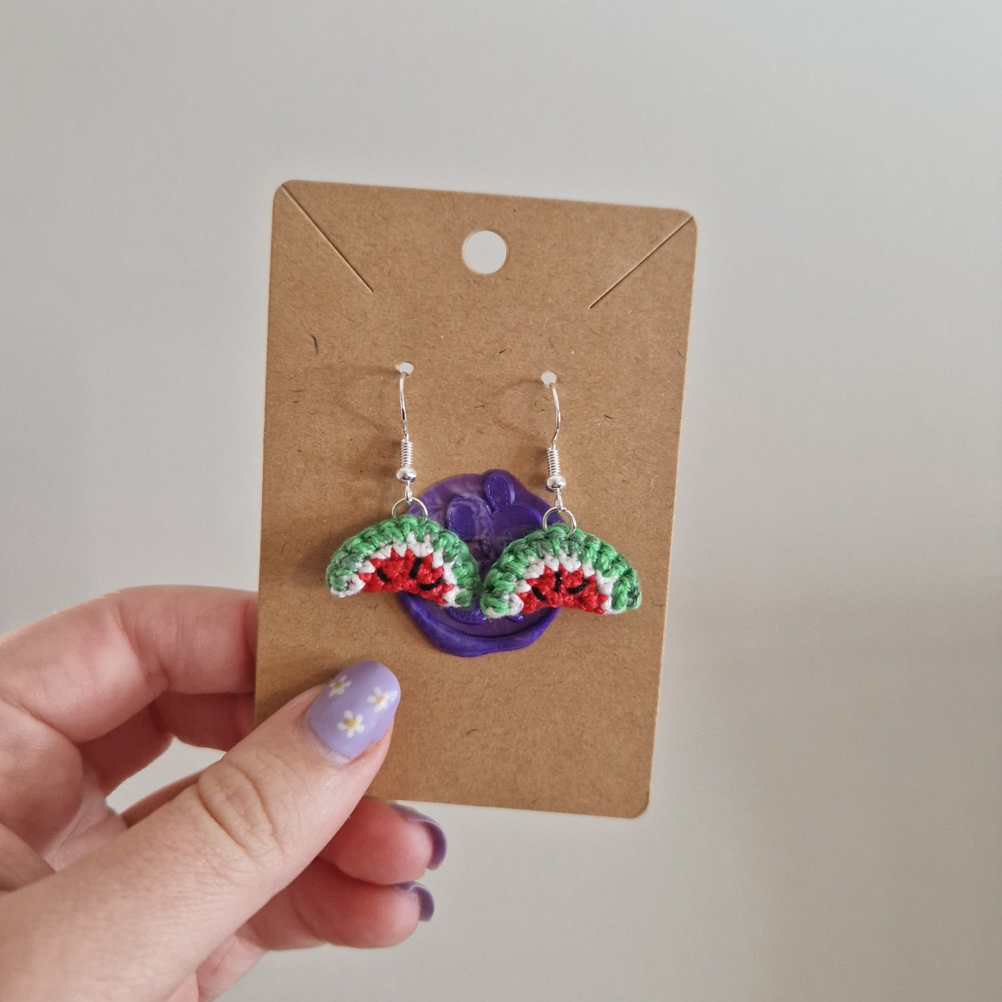 Watermelon slice microcrochet earrings