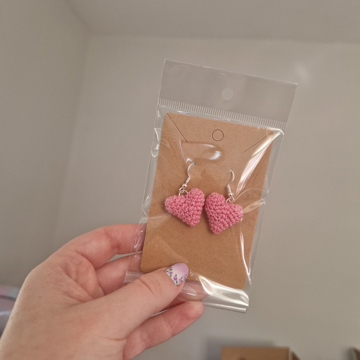 Pink heart microcrochet earrings