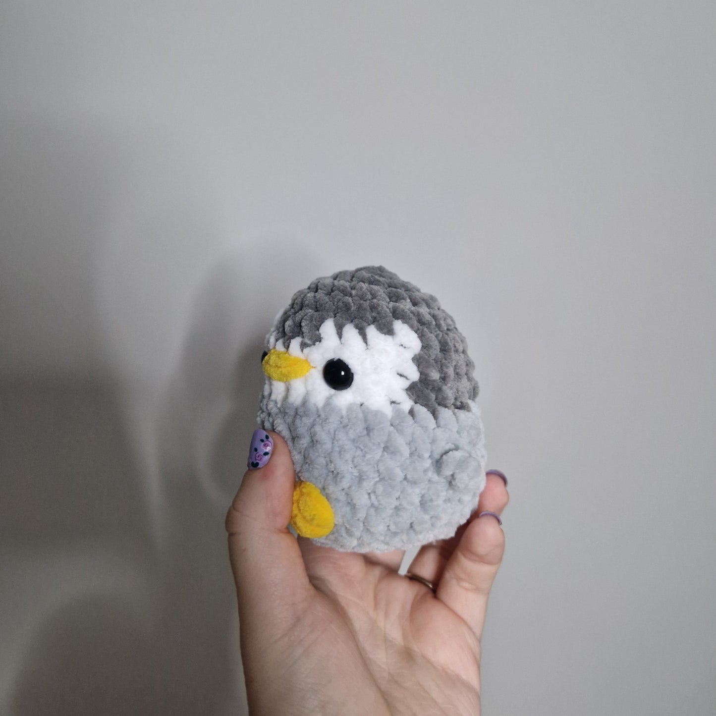 Grey penguin small crochet plushie