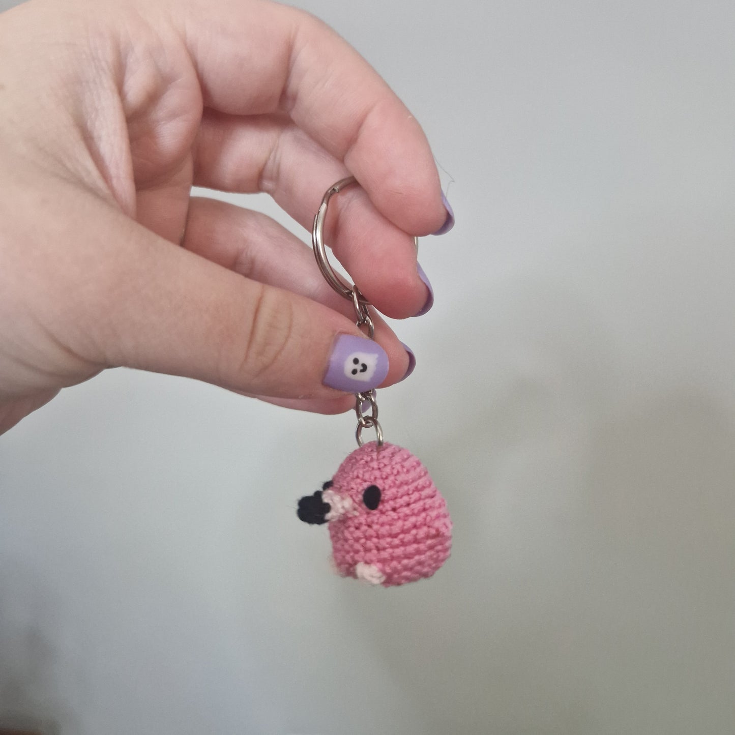 Pink Flakingo lace yarn micro crochet keyring