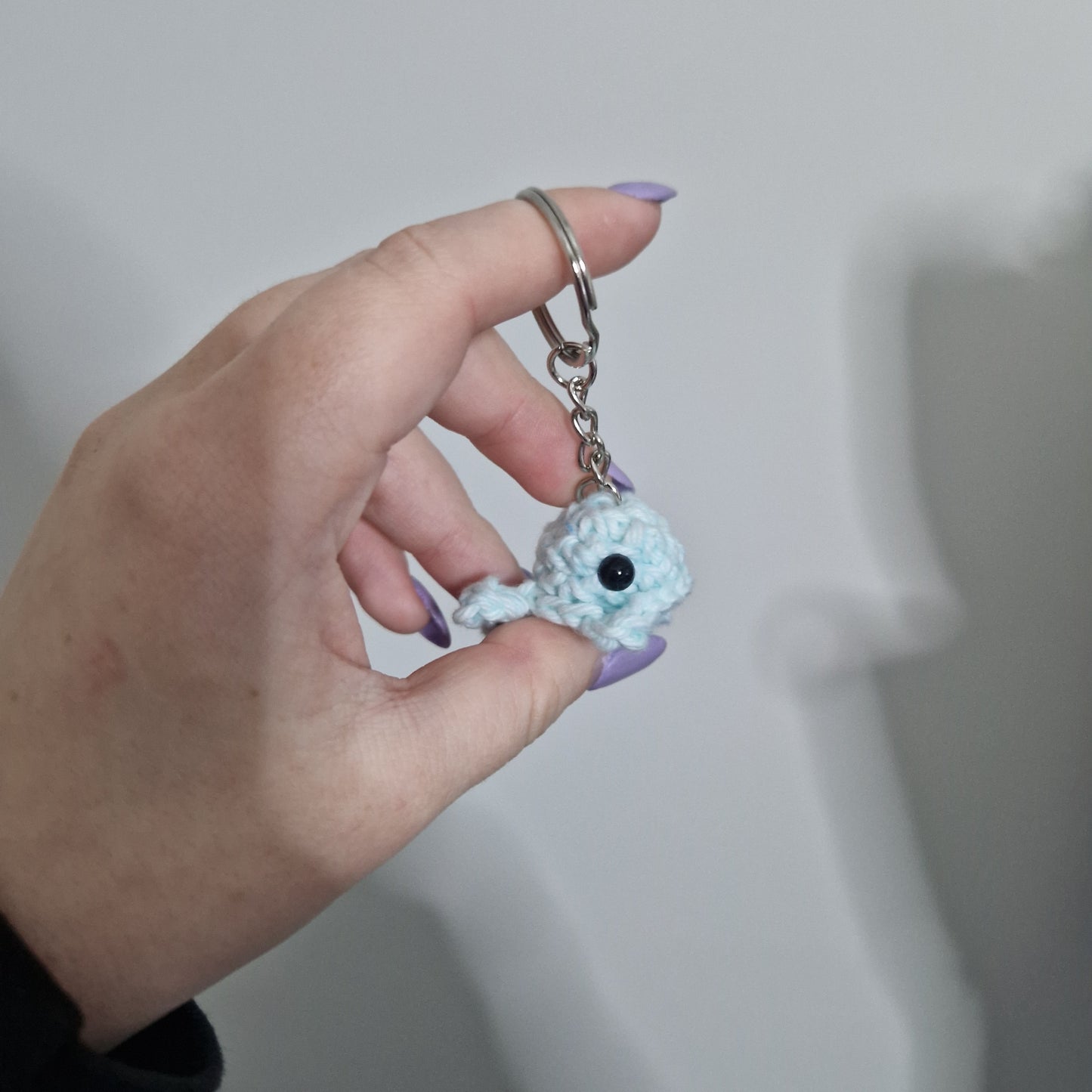Light Blue mini whale acrylic yarn crochet keyring