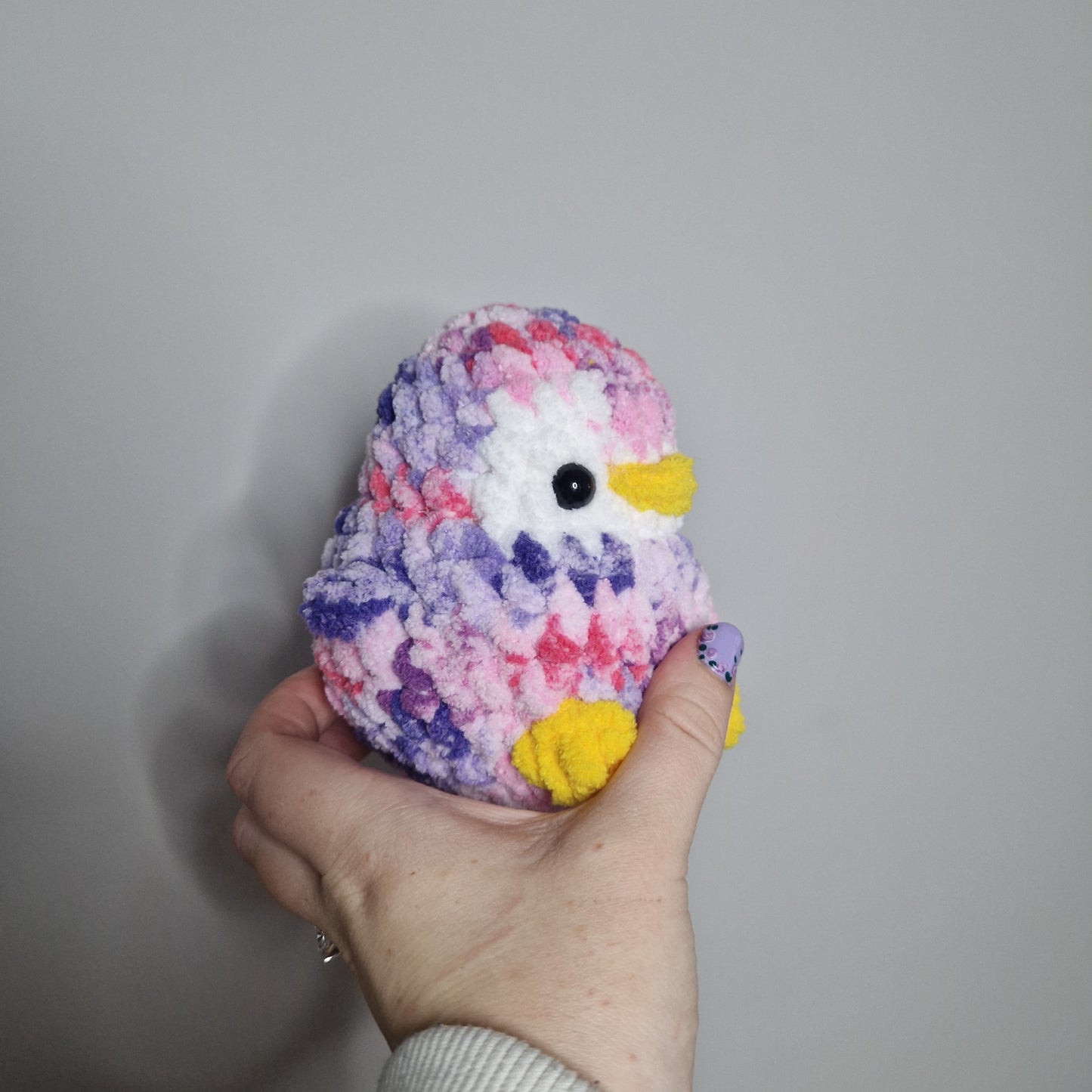 Pink variegated penguin small crochet plushie