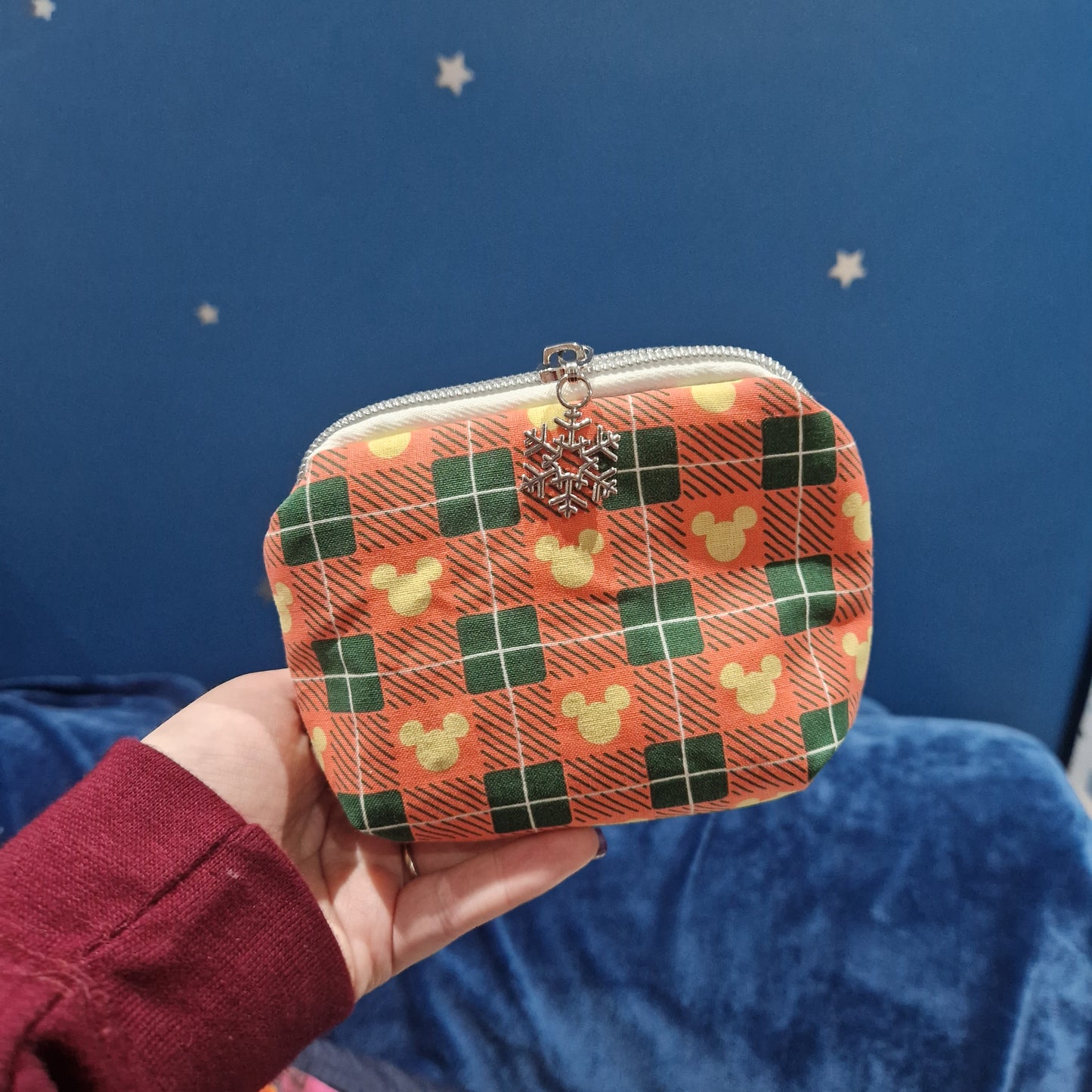 Mini Christmas Mouse Pattern lined triangle cosmetic bag with zipper