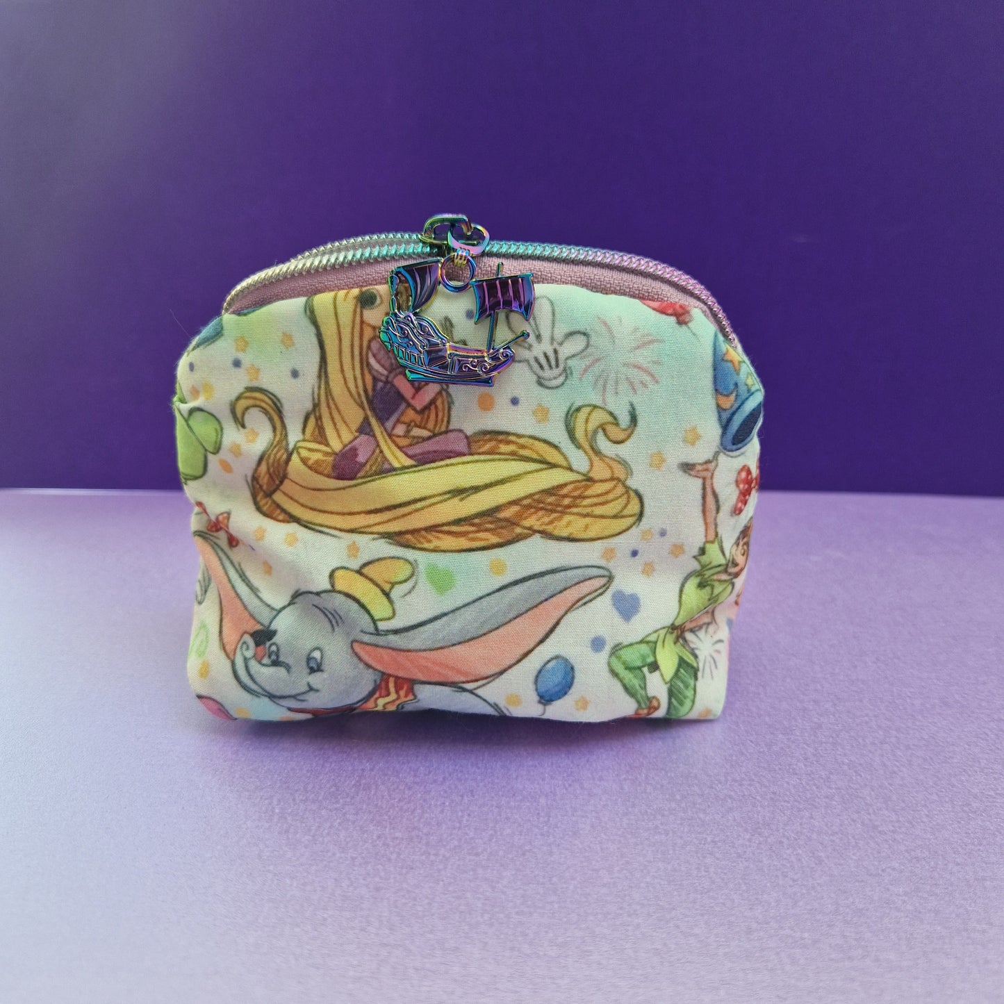 Mixed Character mini triangle shaped pouch cosmetic bag with pirate ship zipper pull