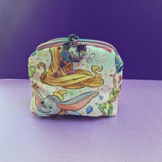 Mixed Character mini triangle shaped pouch cosmetic bag with pirate ship zipper pull