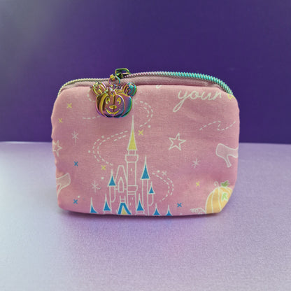 Home Before Midnight mini triangle shaped pouch cosmetic bag with pumpkin mouse zipper pull