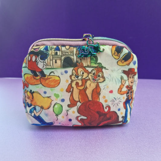 Mixed Character mini triangle shaped pouch cosmetic bag with flying elephant zipper pull