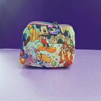 Mixed character mini triangle shaped pouch cosmetic bag with pirate ship zipper pull