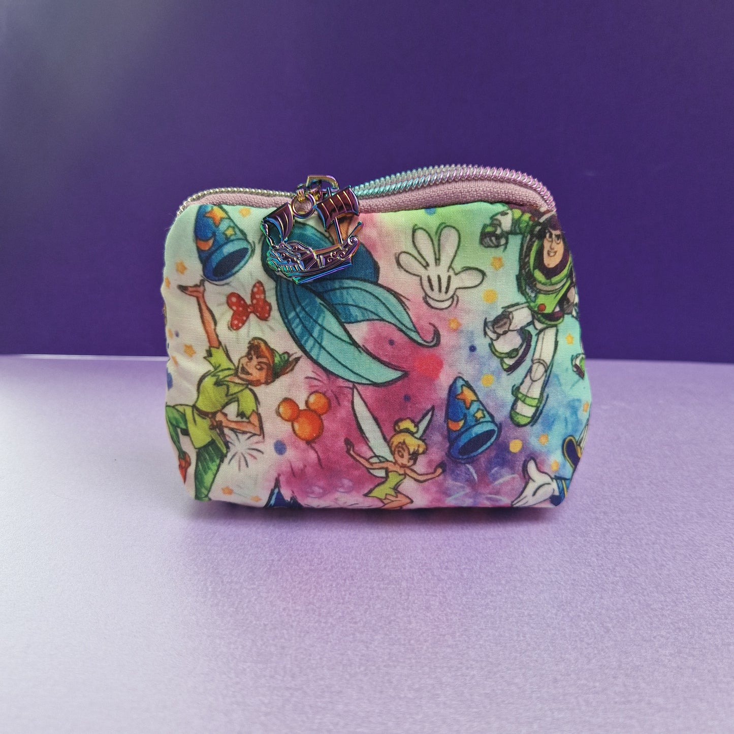 Mixed character mini triangle shaped pouch cosmetic bag with pirate ship zipper pull