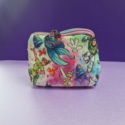 Mixed character mini triangle shaped pouch cosmetic bag with pirate ship zipper pull