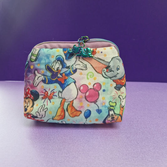 Mixed character mini triangle shaped pouch cosmetic bag with flying elephant zipper pull