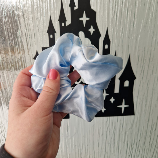 Light blue satin hair scrunchie