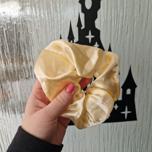 Lemon yellow satin hair scrunchie