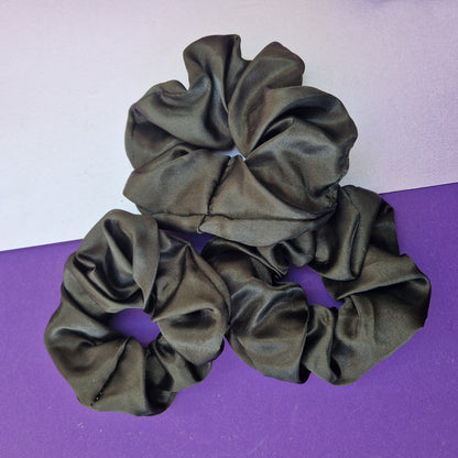 Black satin hair scrunchie