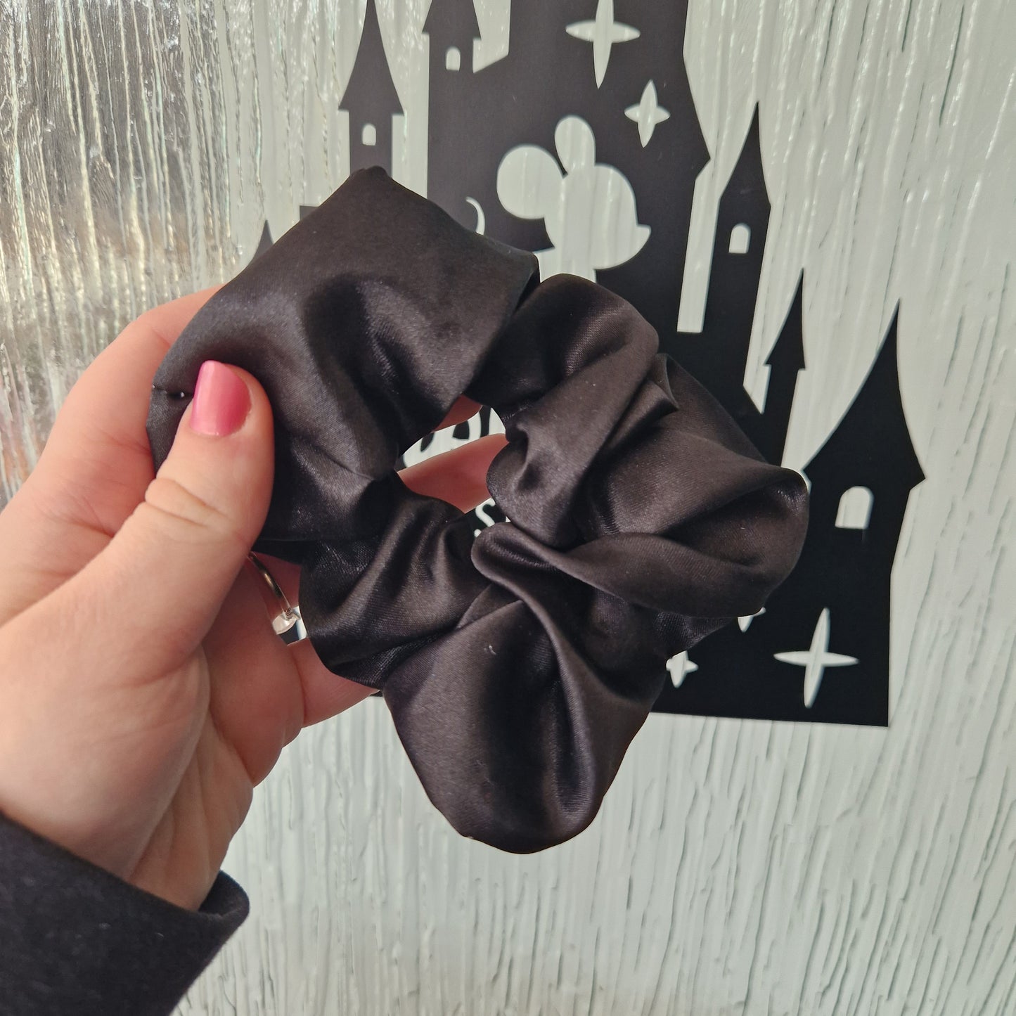 Black satin hair scrunchie