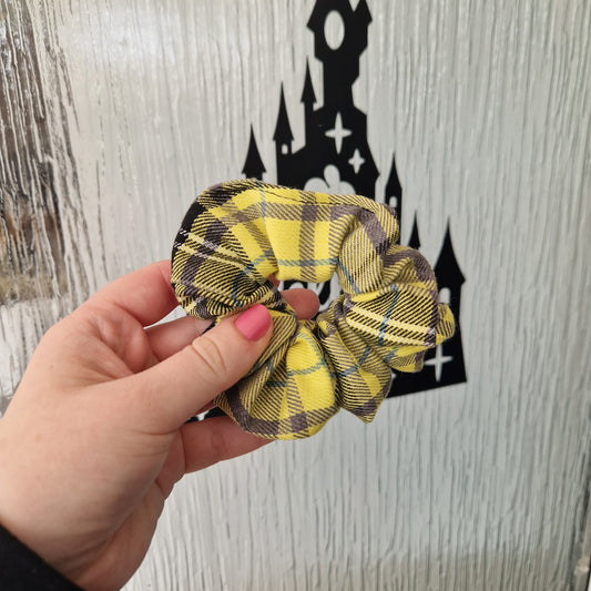 Yellow tartan cotton hair scrunchie