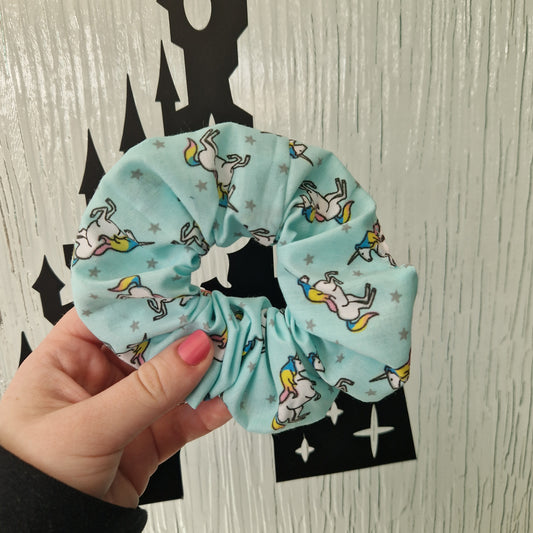 Mint green unicorn cotton hair scrunchie