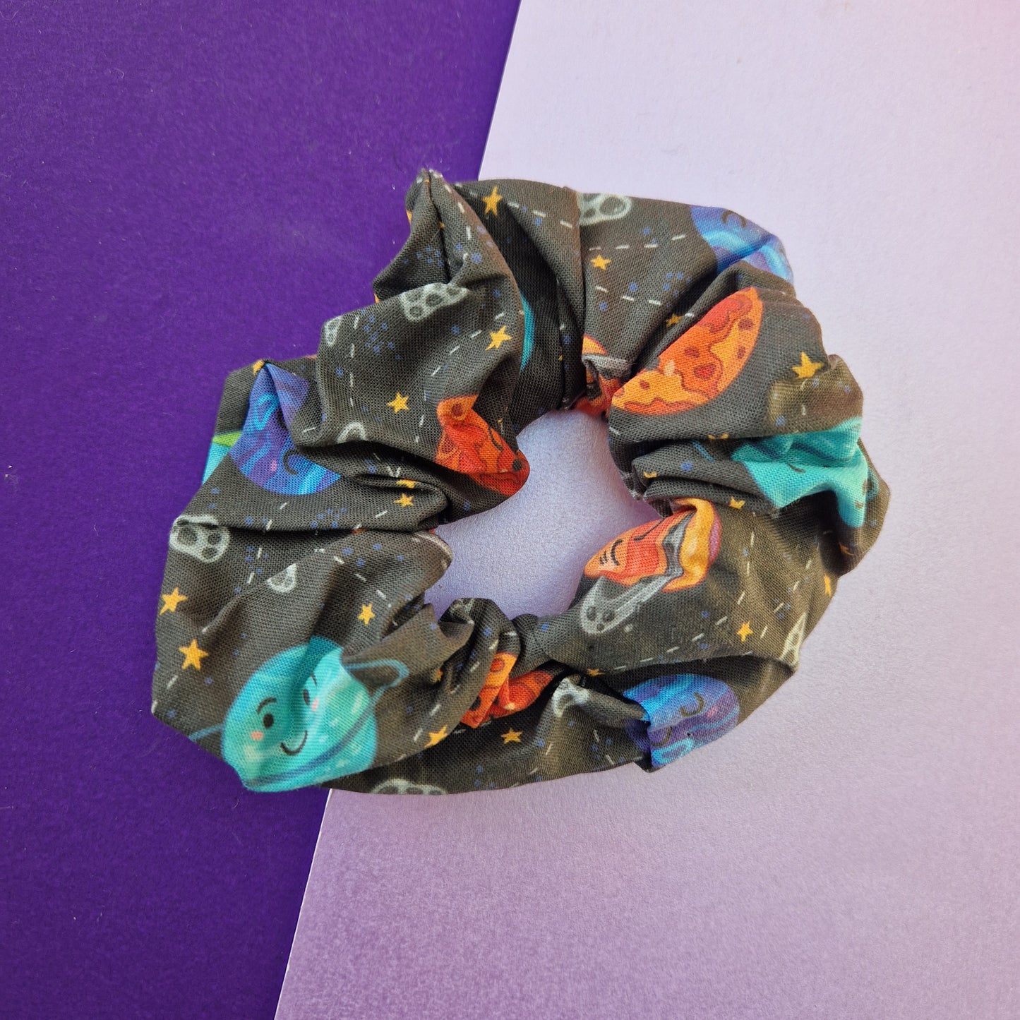 Space planet cotton hair scrunchie