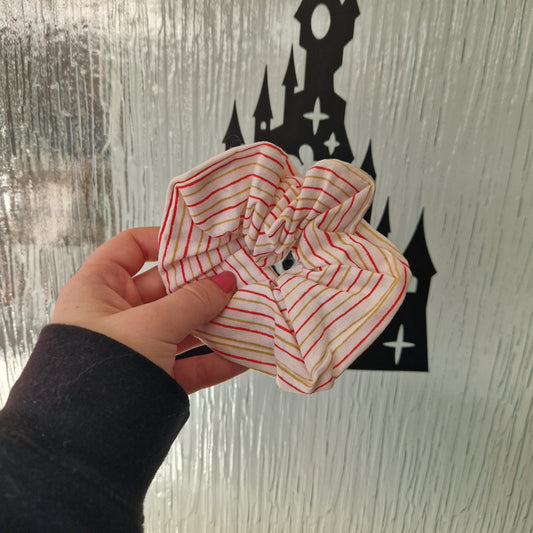 Yellow and red stripe cotton hair scrunchie
