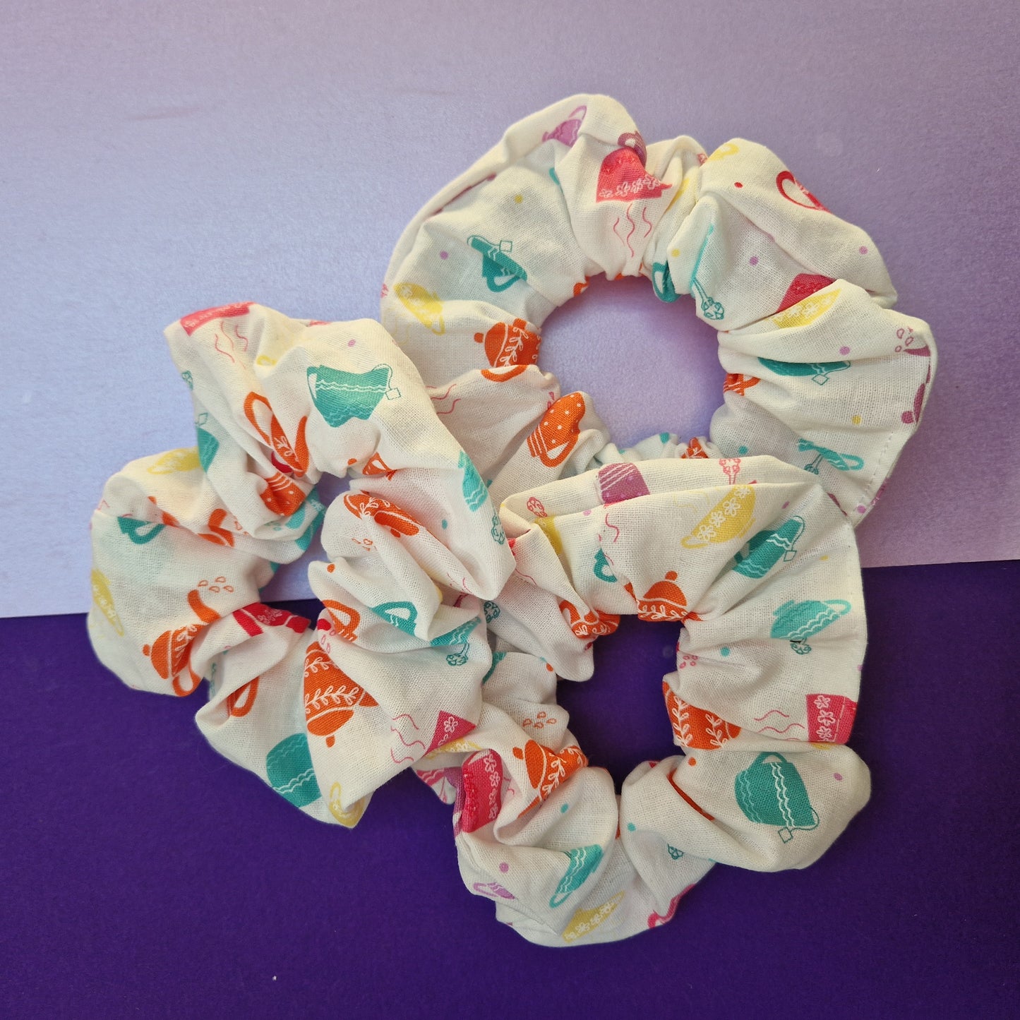 Tea party cotton hair scrunchie