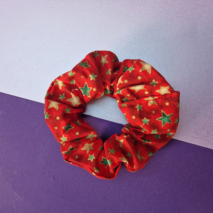Red stars cotton hair scrunchie