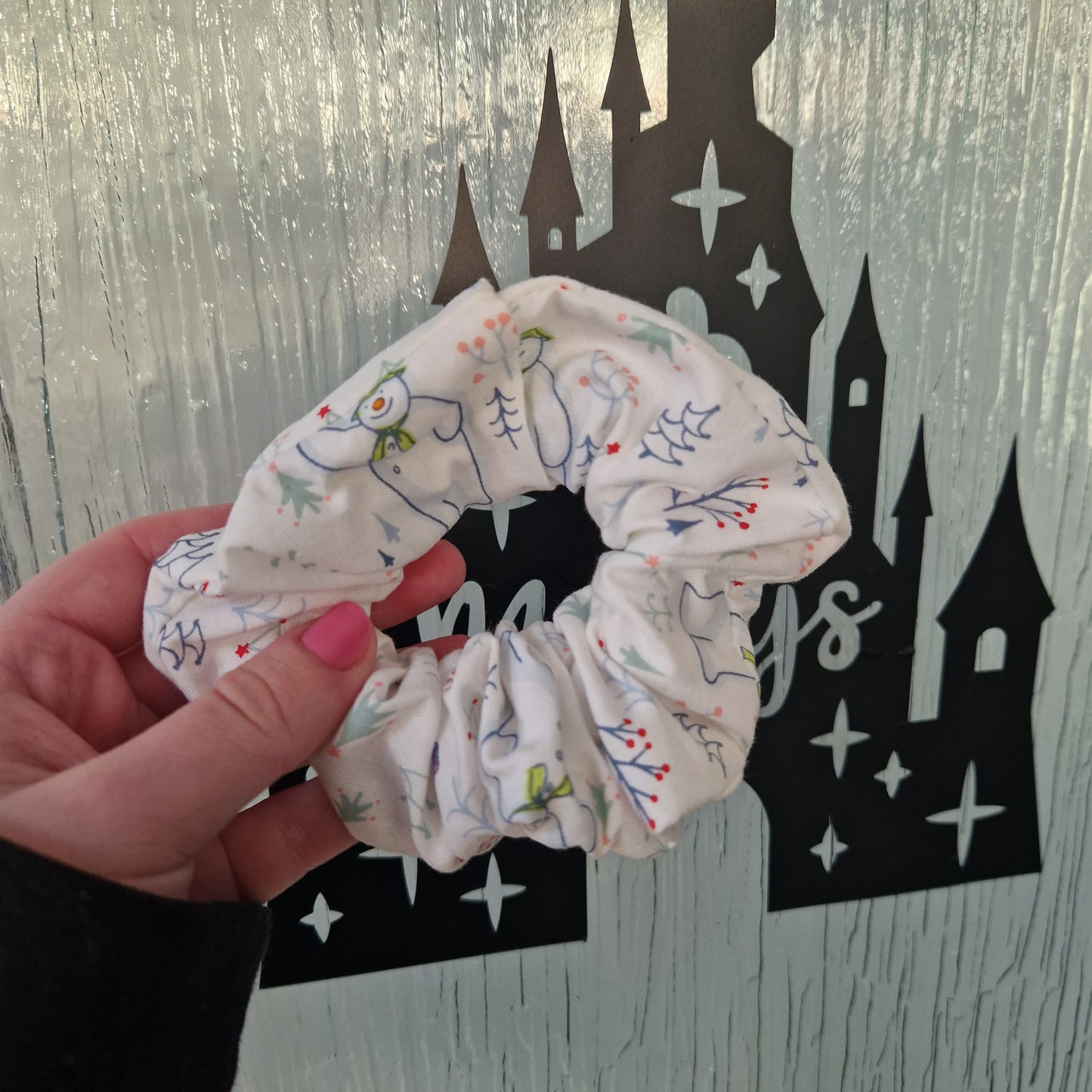 Snowman and snowdog cotton hair scrunchie