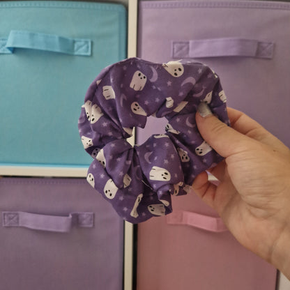 Spooky Halloween ghost themed cotton hair scrunchie