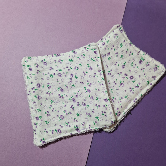 Lilac floral reusable Terry towelling wipe