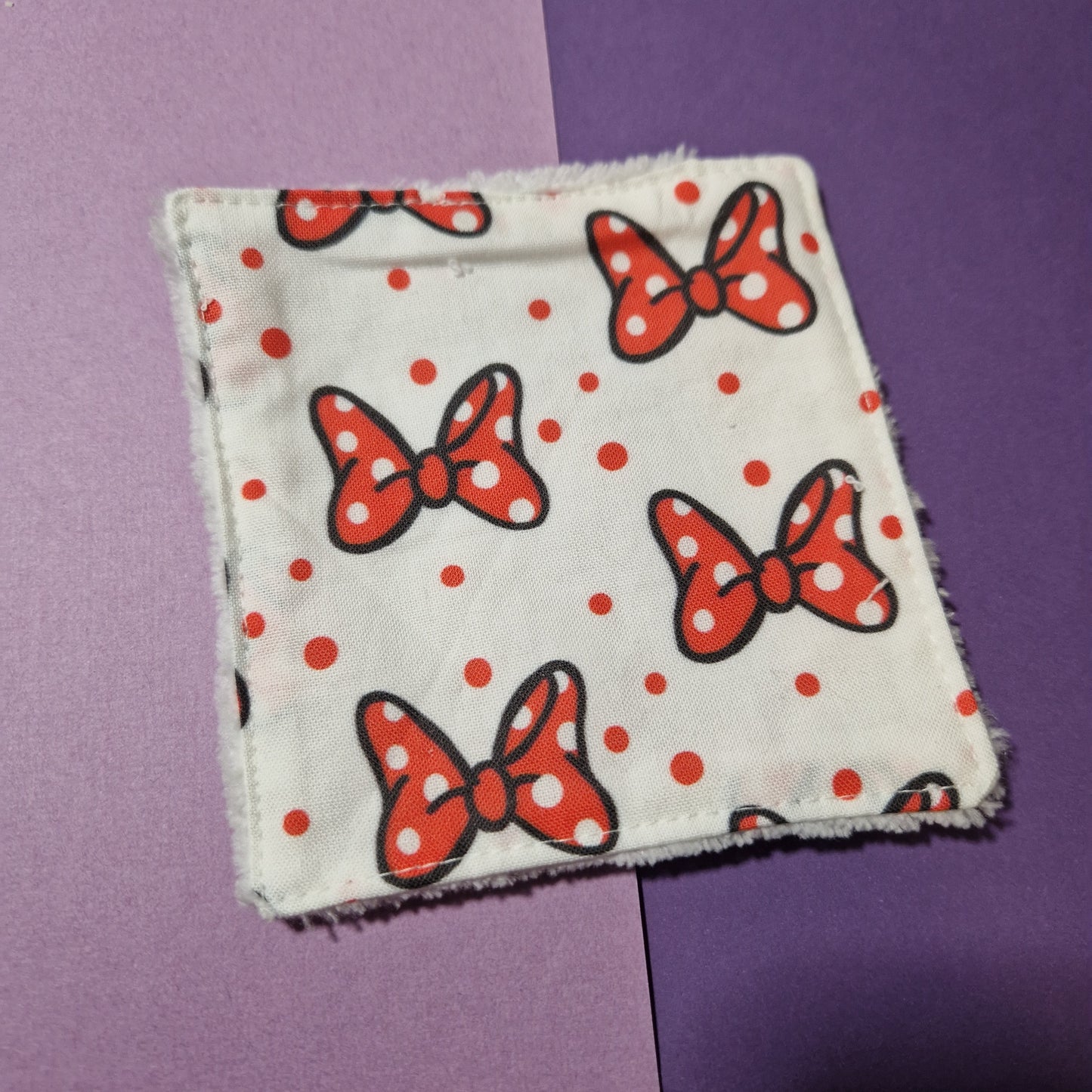 Red bow reusable Terry towelling wipe