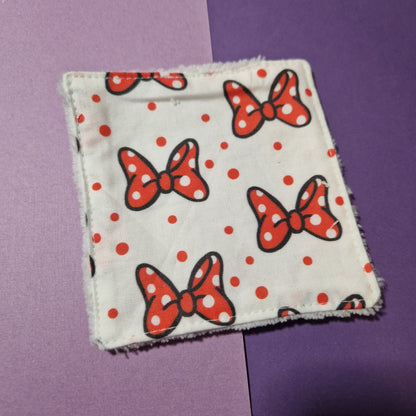 Red bow reusable Terry towelling wipe